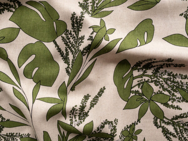 Printed Rayon/Linen - Tropical Flora - Green/Natural