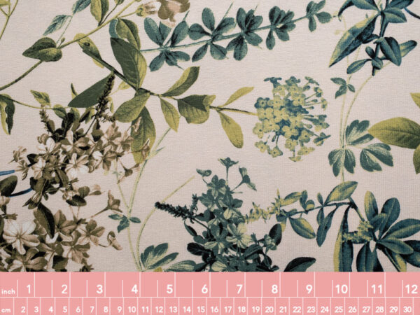 Dakota - Rayon/Spandex Knit Print - Leafy Bouquet - Ecru/Green