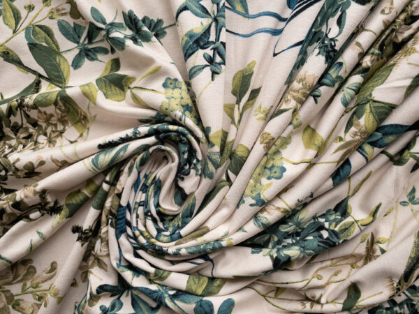 Dakota - Rayon/Spandex Knit Print - Leafy Bouquet - Ecru/Green
