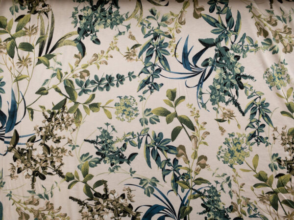 Dakota - Rayon/Spandex Knit Print - Leafy Bouquet - Ecru/Green