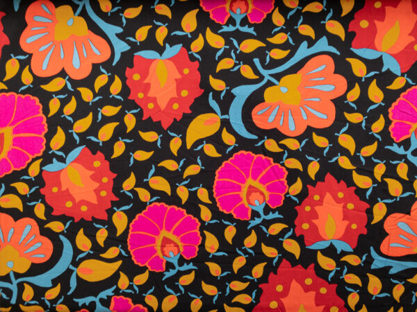 Viscose Voile Print - Bold Paisley - Black/Orange