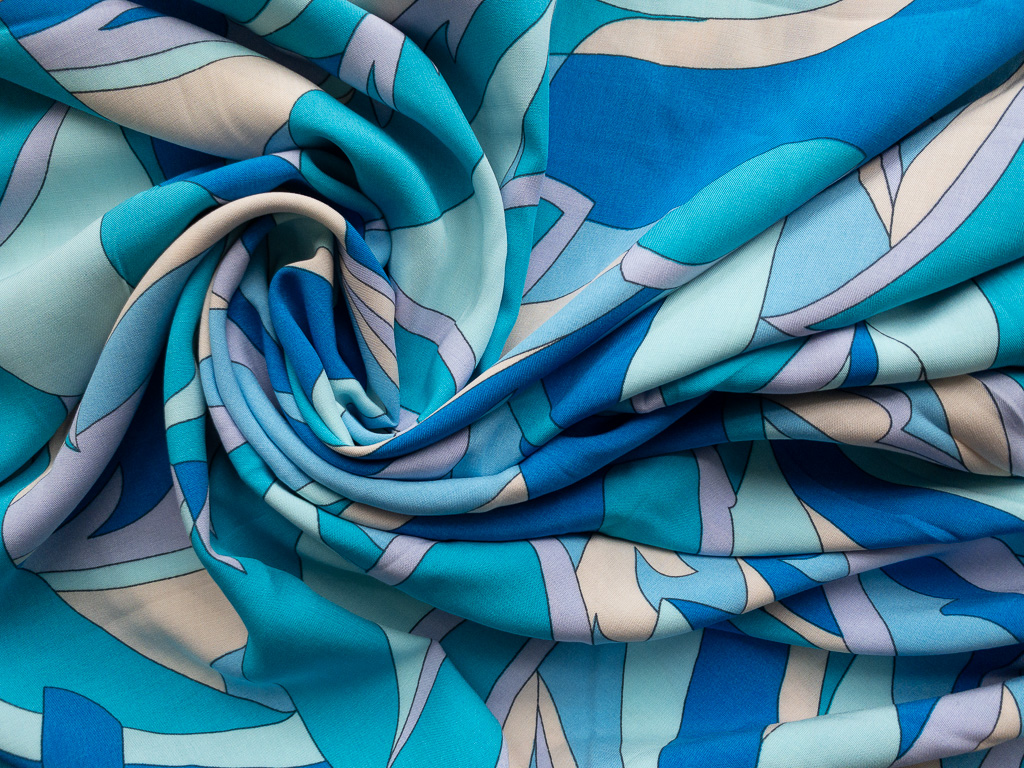 Rayon Poplin - Fractured Flora - Aqua - Stonemountain & Daughter Fabrics