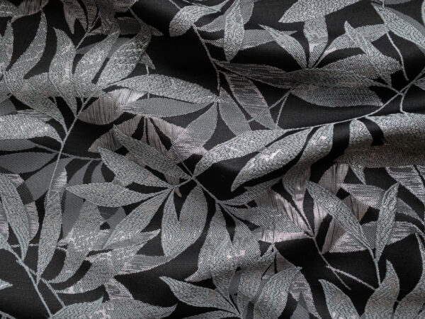 Polyester Metallic Jacquard - Silver Leaves