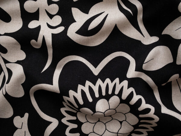 Printed Rayon/Linen - Bold Floral - Black/Natural