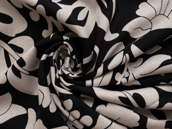 Printed Rayon/Linen - Bold Floral - Black/Natural