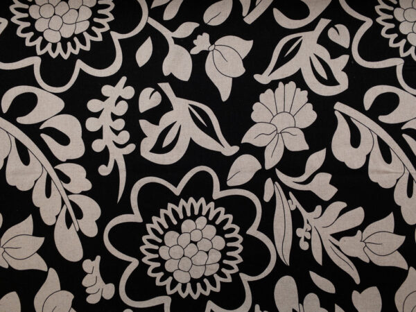 Printed Rayon/Linen - Bold Floral - Black/Natural