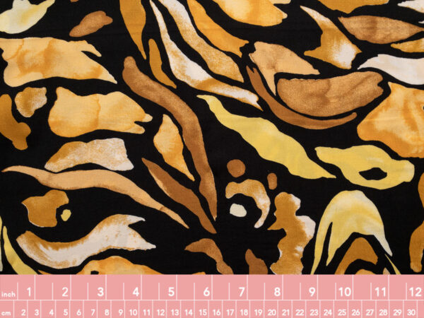 Rayon Poplin Print - Watercolor Waves - Gold/Black