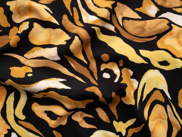 Rayon Poplin Print - Watercolor Waves - Gold/Black