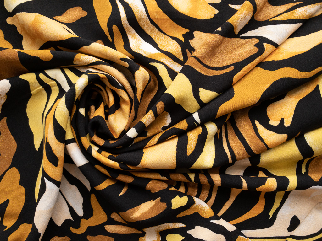 Rayon Poplin Print - Watercolor Waves - Gold/Black - Stonemountain ...