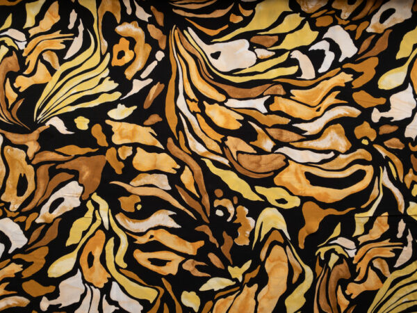 Rayon Poplin Print - Watercolor Waves - Gold/Black