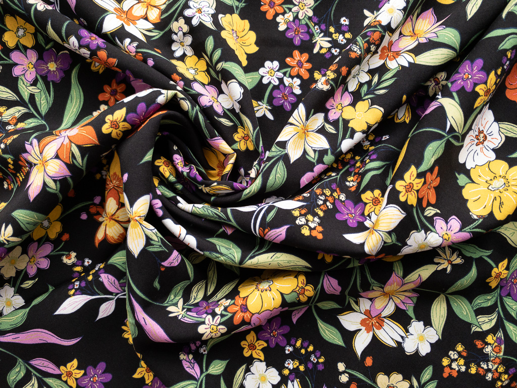 Rayon Poplin Print - Wildflower Bouquet - Black/Multi - Stonemountain ...