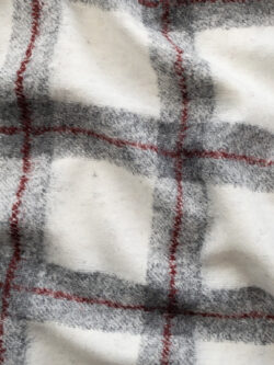 European Designer Deadstock – Merino Wool/Polyester Sweater Knit – White/Grey/Red Plaid