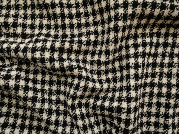 European Designer Deadstock - Wool/Polyester Boucle Tweed - Black/White Houndstooth