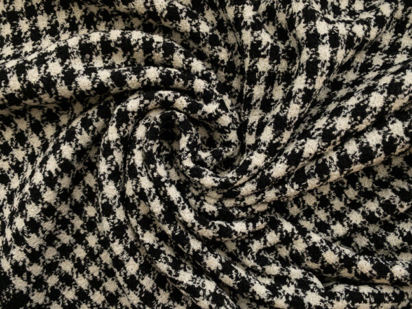 European Designer Deadstock - Wool/Polyester Boucle Tweed - Black/White Houndstooth