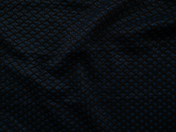 Japanese Designer Deadstock - Polyester/Viscose Shimmer Brocade - Navy/Black Diamonds