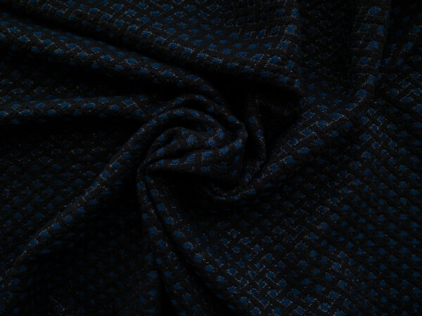 Japanese Designer Deadstock - Polyester/Viscose Shimmer Brocade - Navy/Black Diamonds