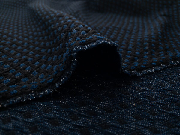 Japanese Designer Deadstock - Polyester/Viscose Shimmer Brocade - Navy/Black Diamonds