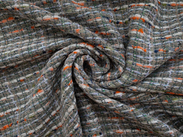 European Designer Deadstock - Viscose/Polyester Boucle Tweed - Grey/Orange