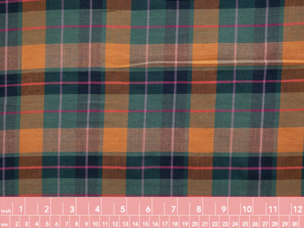 British Designer Deadstock - Linen/Viscose Yarn Dyed - Orange/Green Plaid