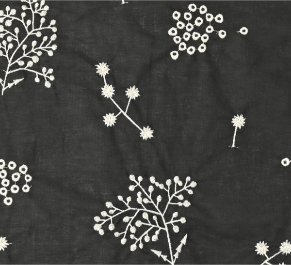 Japanese Embroidered Cotton Gauze – Flower – Black