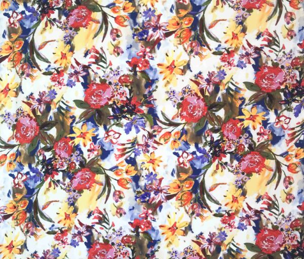 Viscose Crepe Print - Watercolor Bouquet - Ecru/Multi