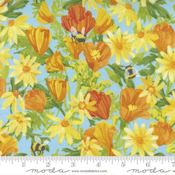 Quilting Cotton - Wild Blossoms - Daisies and Poppies - Mist