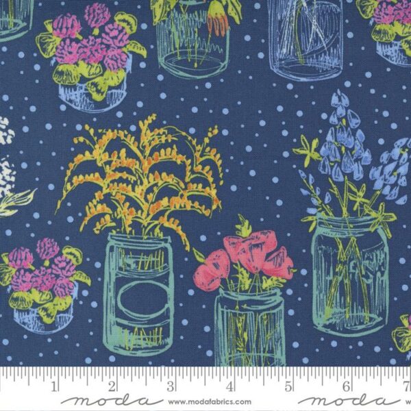 Quilting Cotton - Wild Blossoms - Canning Jars - Navy