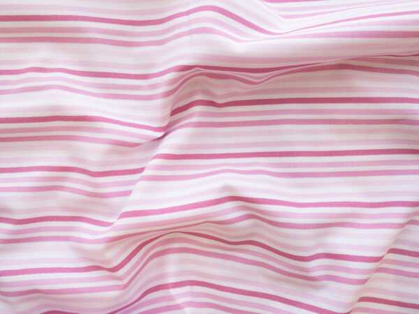 European Designer Deadstock - Cotton Poplin Shirting - Horizontal Stripe - Pink/White