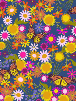 Quilting Cotton – Wildflowers - Monarch - Denim