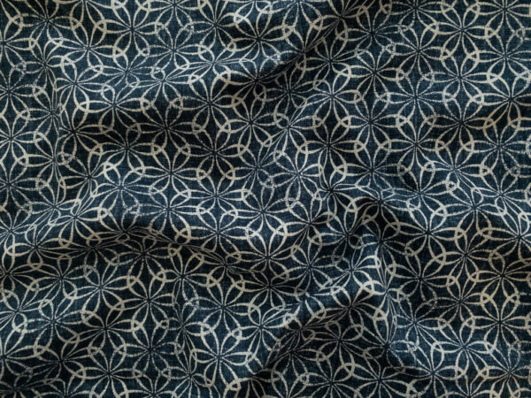 Japanese Cotton Dobby – Printed Kasuri Floral – Indigo