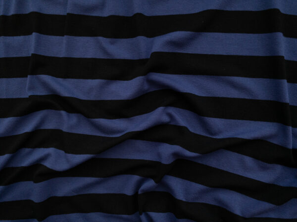 Designer Deadstock - Rayon/Spandex Jersey – Blue/Black Stripes