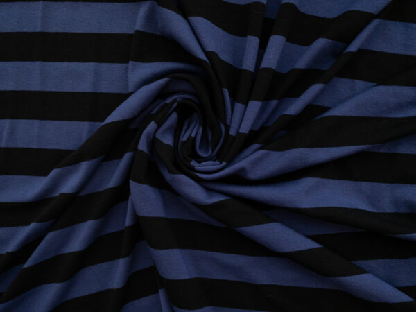 Designer Deadstock - Rayon/Spandex Jersey – Blue/Black Stripes