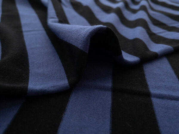 Designer Deadstock - Rayon/Spandex Jersey – Blue/Black Stripes