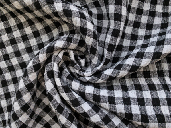 Yarn Dyed Linen - Crinkle Gingham - Black/Grey