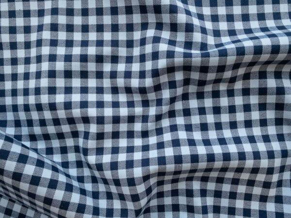 European Designer Deadstock - Cotton Stretch Twill - Gingham - Navy/Sky