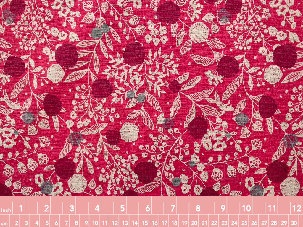 Japanese Cotton/Linen Canvas - Berries and Brambles - Magenta ...