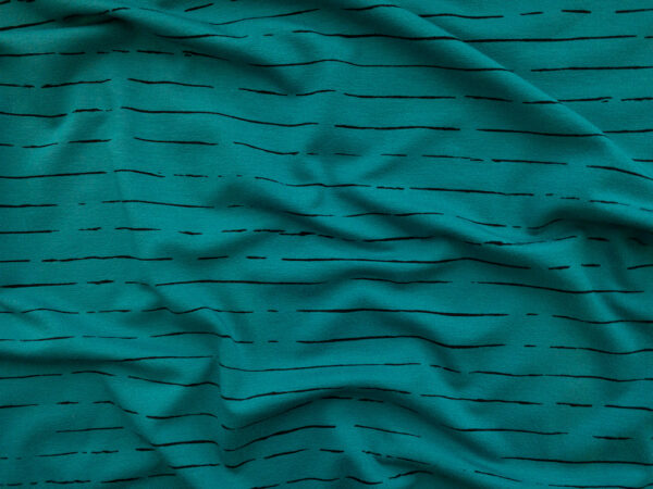 Rayon/Spandex Jersey Knit – Dashes – Teal/Black