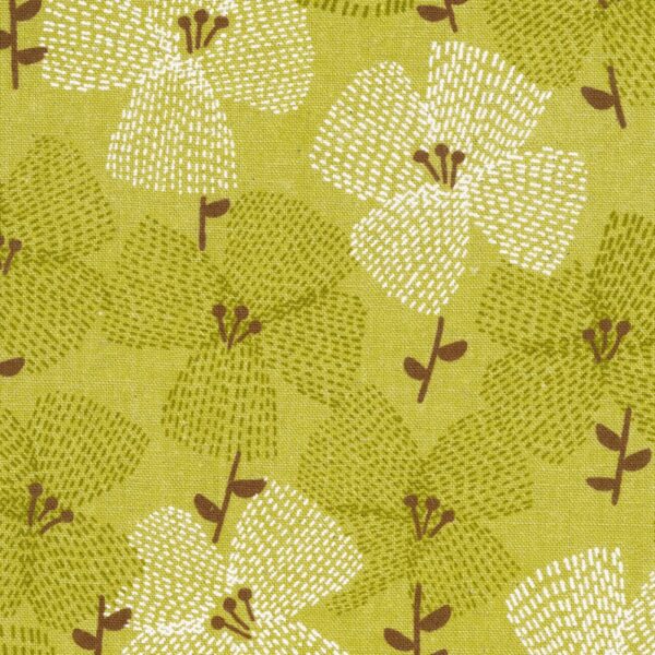 Printed Cotton/Flax Canvas – Dashed Flower – Avocado