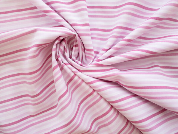 European Designer Deadstock - Cotton Poplin Shirting - Horizontal Stripe - Pink/White