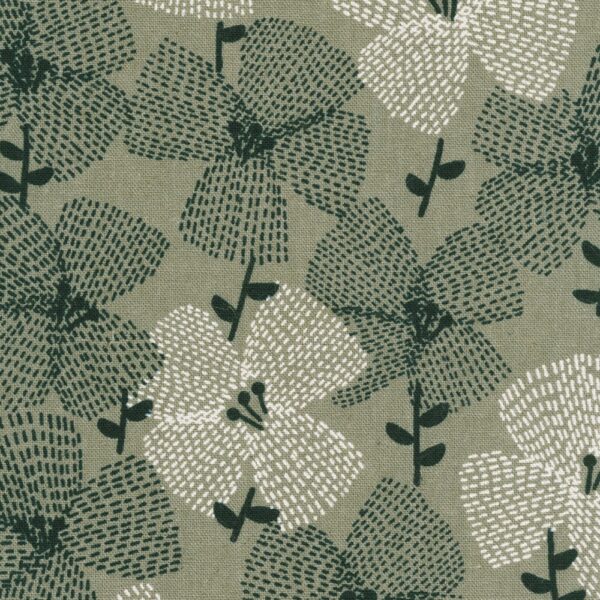 Printed Cotton/Flax Canvas – Dashed Flower – Grey