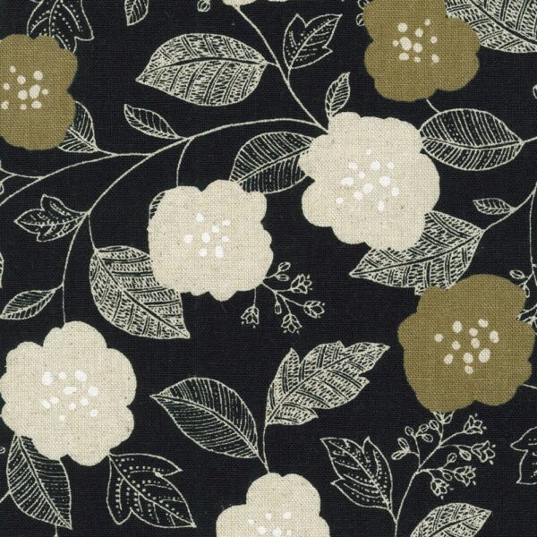 Printed Cotton/Flax Canvas – Floral Cutout – Black