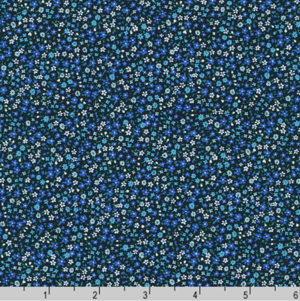 Petite Garden Blues – Cotton Poplin – Ditsy Floral – Black