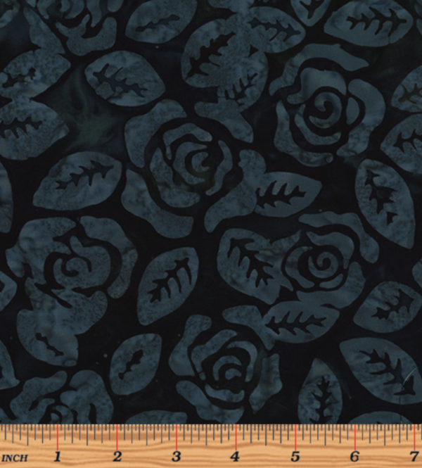 Cotton Batik - Bali Rose Garden - Roses - Indigo/Smoke