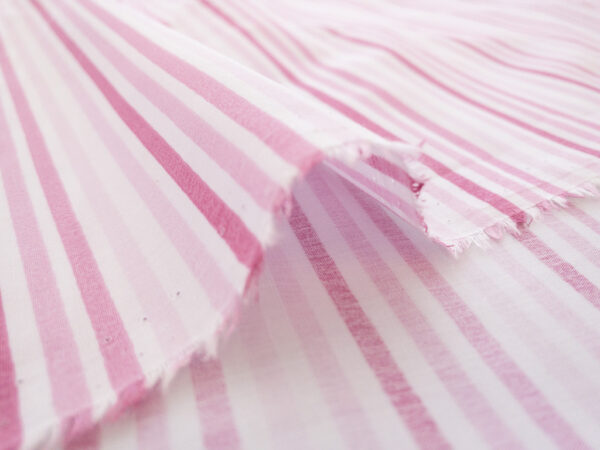 European Designer Deadstock - Cotton Poplin Shirting - Horizontal Stripe - Pink/White