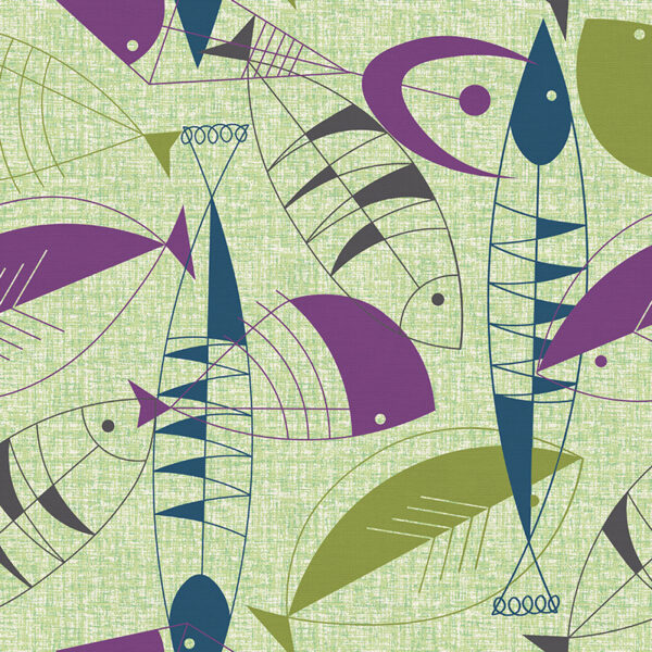 Quilting Cotton - Fish Outlines - Green