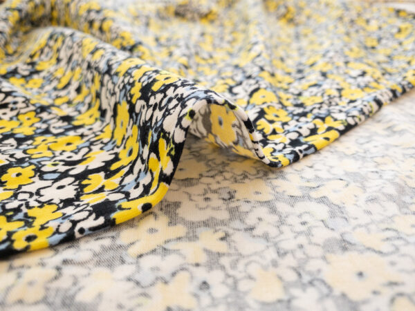 European Designer Deadstock - Cotton/Spandex Jersey - Wild Flowers - Yellow