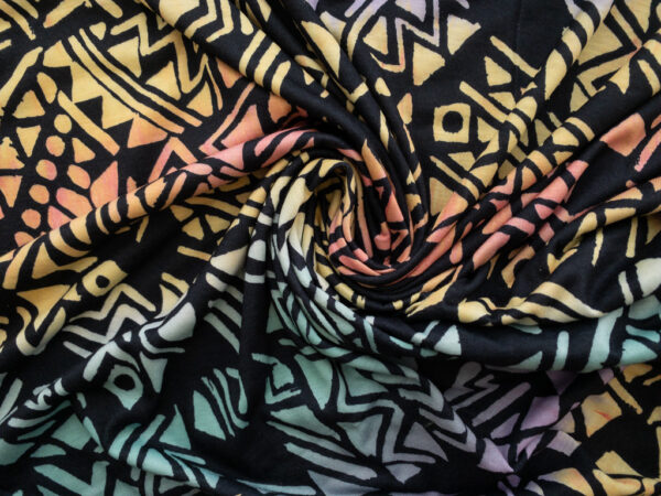 European Designer Deadstock - Viscose/Polyester Blend Jersey - Layered Geometric - Rainbow/Black