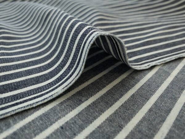 European Designer Deadstock – Cotton Chambray Stripe – Indigo