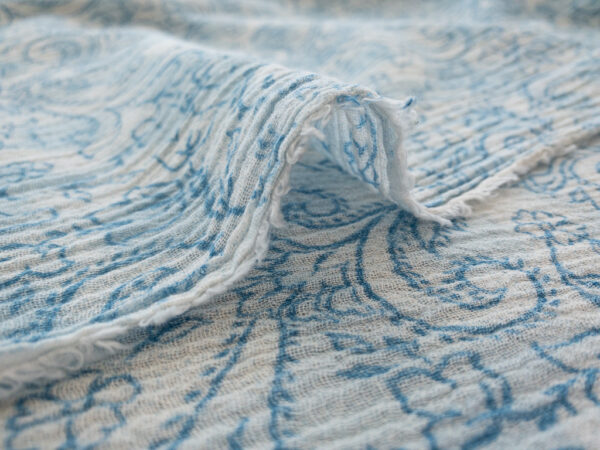 Designer Deadstock – Cotton Crinkle Gauze – Paisley - Blue