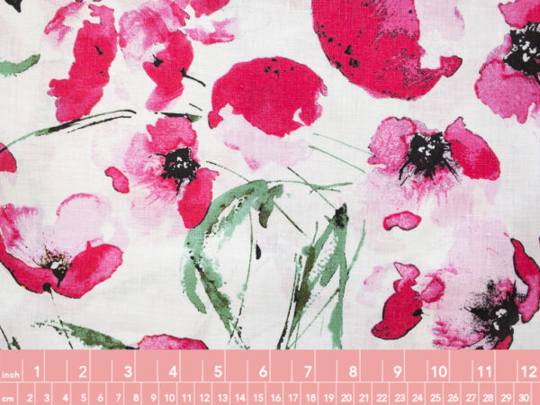 Designer Deadstock - Printed Linen - Painted Floral - Pink/White